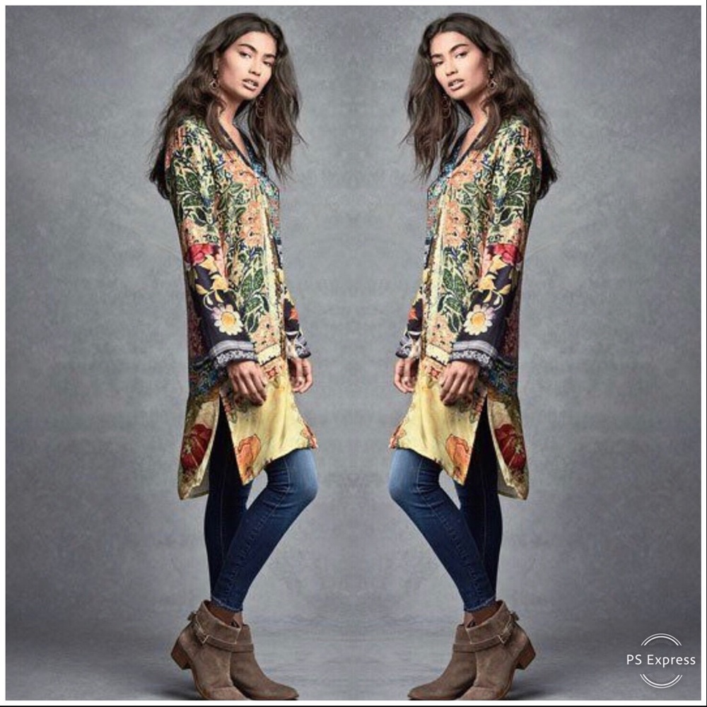 JOHNNY WAS 100% SILK SHIRO BOHO CHIC CARDIGAN